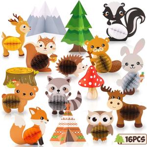 Distaratie 16 Pack Woodland Baby Shower Decorations, Woodland Animals Table Centerpieces, Jungle Theme Baby Shower Party Supplies for Boys Girls, Forest Animal Birthday Table Decor