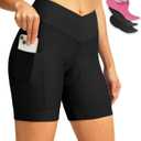 Women's Bike Shorts 4D Padded Cycling Shorts Crossover Waist Biking Shorts with Pockets Bicycle Riding (Black, L)