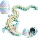 3D Printed Dragon Easter Basket Stuffers - Blue Rainbow - 12" Flexible Crystal Dragon with Egg, Unique Easter Decor, Cool Fidget Toy, Birthday Gift, Desk Pet Figure, Medium