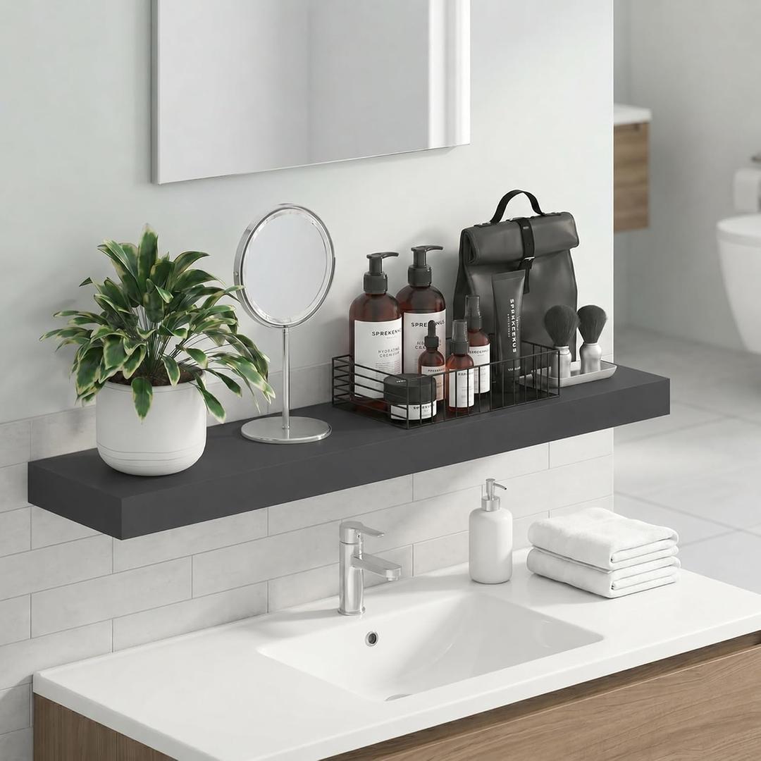 Furinno Tanna Floating Shelves for Wall, Bathroom Wall Shelf, Americano, 9.3 x 35.4