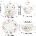 Coloch Tea for One Set, Porcelain Teapot Cup and Saucer Set with Tassel Vintage Floral Ceramic Tea Set for One for Women, Home, Office, Afternoon Tea, Rattan Flower Design