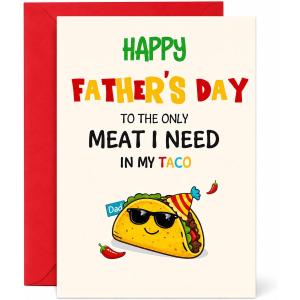 4 x jijAcraft Funny Taco Fathers Day Card for Husband from Wife,5 x 7 Inch Happy Fathers Day Greeting Card with red Envelope, Cute Romantic Fathers Day Gift for Him