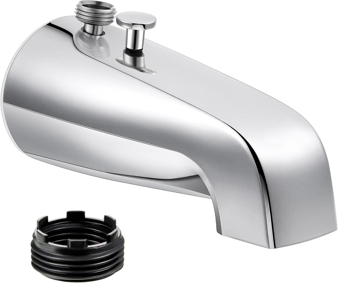 Enhon Tub Spout with Rear Diverter, Bathtub Spout Fitting 1/2-Inch or 3/4-Inch IPS, 5-1/4 Inch Length Bathroom Bathtub Faucet with Adapter(Chrome,with Handheld Shower Fitting)