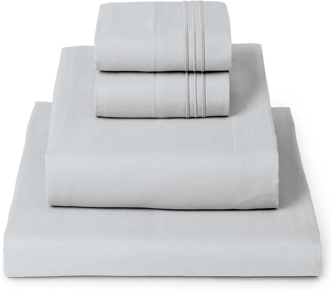 Mellanni Queen Sheets Set - 4 PC Iconic Collection Bedding - Hotel Luxury, Extra Soft, Cooling Bed Sheets - Wrinkle, Fade, Stain Resistant (Queen, Light Gray)