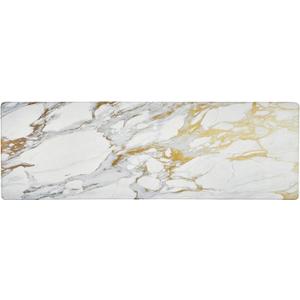 Home Dynamix Cozy Living Modern Marble Runner Anti-Fatigue Kitchen Mat, Non-Slip Floor Mat, Padded Standing Desk Mat, Gold/White, 17.5"x55"