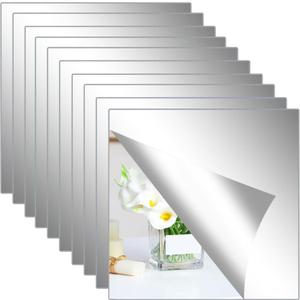 Abyssaly Self Adhesive Mirror Stickers for Walls 10pack 11.8''x11.8'' Small Flexible Acrylic Wall Mirrors Decorative Peel and Stick Mirror Tiles Square 2mm Thick Stick on Mirror for Wall Door Locker