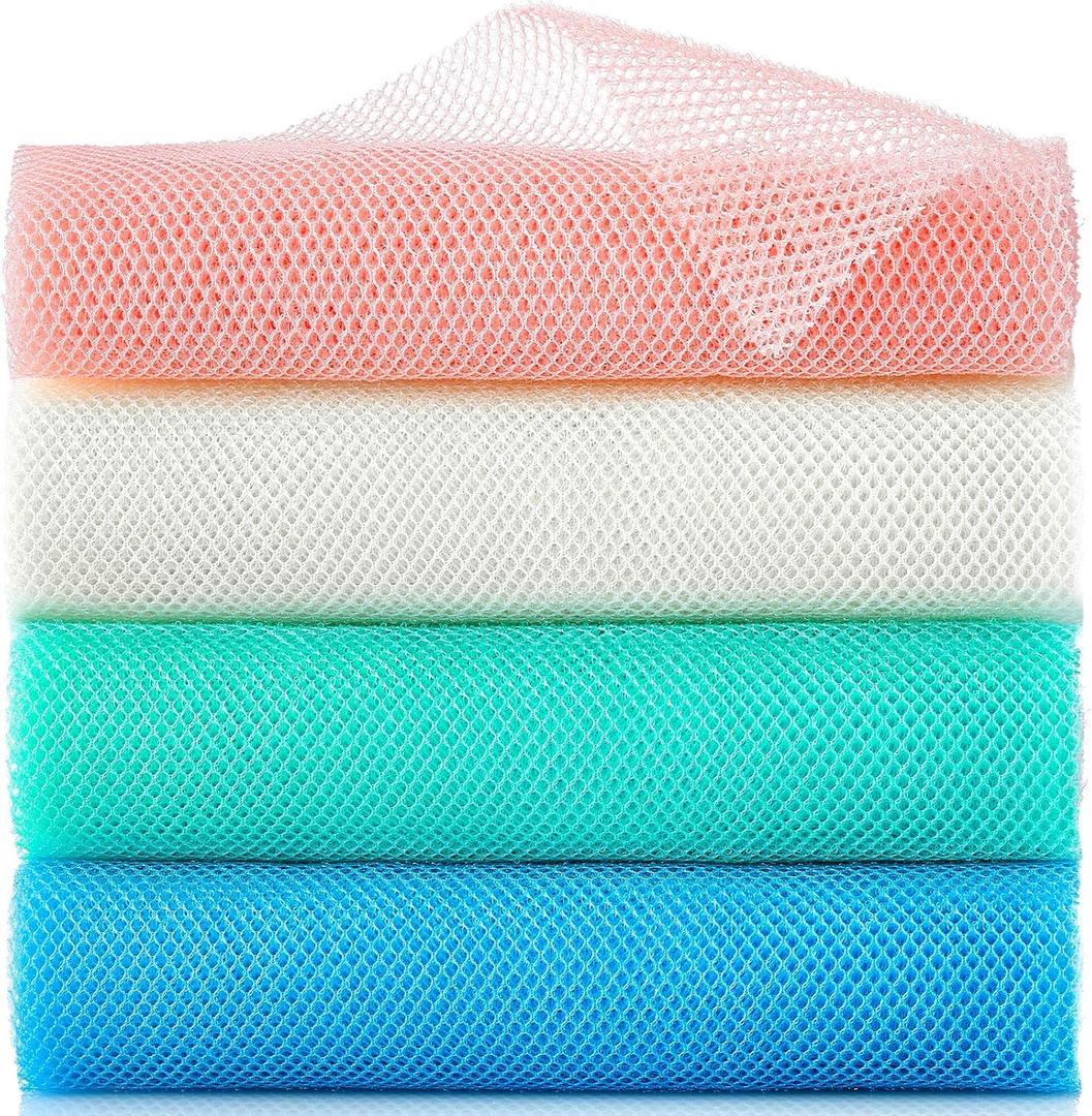 4 Pieces African Exfoliating Net, Long African Net Sponge, Nylon African Net Cloth, Exfoliating Washcloth, Body Scrubbers for Use in Shower, Back Scrubber Skin Smoothers for Bath (Multicolor 4)