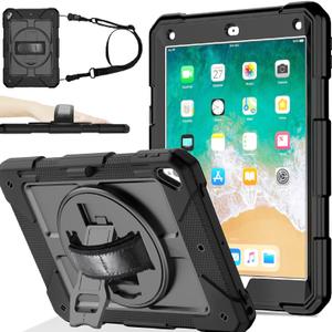 BMOUO Case for iPad 6th/5th Generation Case (9.7 inch, 2018/2017), 360Rotating Stand, Hand/Shoulder Strap Shockproof iPad 9.7 Case for iPad Air 2, Black