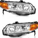 WEELMOTO for 2006-2011 Honda Civic 2-Door Coupe Headlight Assembly Pair Headlamp Chrome Housing Amber Reflector Left + Right Side