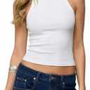 Women's Ribbed Tank Top - Fitted Sleeveless Camisole, Soft Stretchy Summer Basic, Casual Slim Fit Daily Wear (White, S)