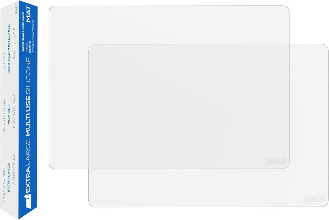 GASAR, Set of 2, Extra Large, Thick, Silicone Mats for Kitchen Counter, Heat Resistant Mats, Countertop Protector, Non-Slip, Easy to Clean, 25 x 17 Inches x 1.4mm, Semi-Transparent