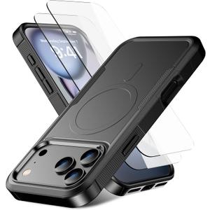 Magnetic for iPhone 17 Pro Max Case [Compatible with MagSafe] [Shockproof] [Heavy Duty Protection] Pocket-Friendly & Tough Non-Slip Protective Phone Cover for iPhone 17 promax 6.9", Black
