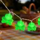 Romasaty Shamrock String Lights, 8.5Ft St Patrick's Day Decorations with 10 LED Solid Green Clover Lights, Plug in Clover Fairy String Lights for Party Bar Garden Bedroom Party Irish Holiday Decor