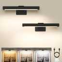 EZVALO Picture Light for Wall, Rechargeable 2400mAh Battery Lights Wireless with IR Remote, 3 Color & Dimmable Magnetic 7.87'' LED Lights Display for Painting, Living Room, Gallery, Bedroom(Black-2P)