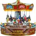 Christmas Carousel Decoration, 14inch large size, Carousel Go Round with Music and Lights, Realistic Scene, Add Christmas Atmosphere, Perfect Holiday Giftred