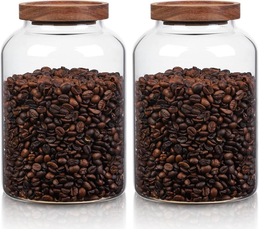 WHJY 2 pack 1/2 Gallon Glass Jars with Airtight Lids Transparent Clear Kitchen Canister for Pantry Organization Large Food Storage Containers for Coffee Flour Sugar Pasta