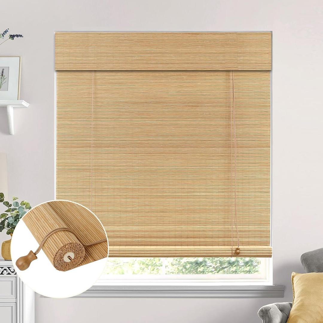 No Drill Bamboo Blinds for Interior Windows, Bamboo Shades for Indoor Windows, Roller Shades for Indoor Window and Outdoor Patio, Easy to Install for Home & Porches