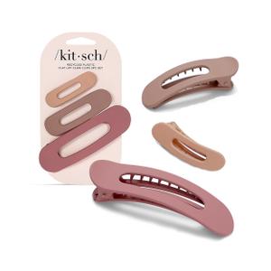 Kitsch Flat Claw Clips for Women - Strong Grip, Comfortable Design | Durable Plastic, Glossy Finish | Lay Down Claw Clip, Stylish Flat Hair Clips for Women | For All Hair Types - Terracotta, 3pcs (Terracota)