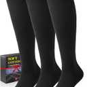 Cotton Compression Socks for Women Men 20-30 mmHg - Knee High Support Socks with Thick Sole and Seamless Toe, Medium-Large, 3 Pairs - Black