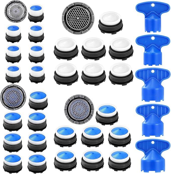 28 pcs Faucet Cache Aerators with 5 Pcs Faucet Aerator Key Cache Aerators Replacement Inserts for Sink M16.5 18.5 21.5 24 mm for Bathroom or Kitchen