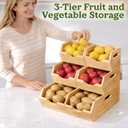 HOMESTEAD 3-Tier Bamboo Pantry Storage Bins – Stackable Potato & Onion Storage Bin with Handles, Fruit Basket & Produce Organizer for Kitchen Countertop, Pantry Organization, Set of 5
