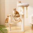 Modern Cat Tree Tower with Hammock for Indoor, Multifunctional 41-in Spacious Cat Tower with Bed, Space Capsule, Dangling Ball, Interactive Rope, Scratching Post