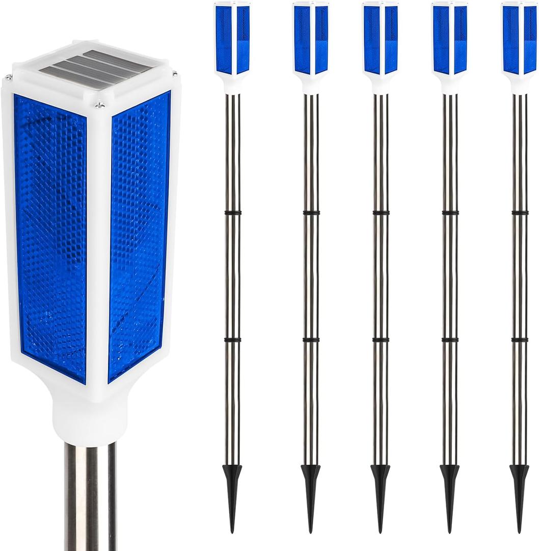 5 PCS Solar Driveway Markers, Solar Powered Driveway Lights on Poles, Outdoor Landscape Reflectors for Snow Road, Yard, Parking Lot, and Sidewalk (Blue)