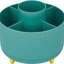 boho office decor - Blue Pencil Holder with 5 Compartments, Aesthetic Design with 360 Rotating Pencil Holder. Office Desk Accessories for Women and Men