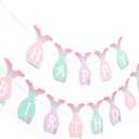 Mermaid Happy Birthday Banner - Mermaid Birthday Party Decorations, With A Textured Fin And Sequins, Ocean Themed Banner Garland, Under The Sea Themed Party Supplies