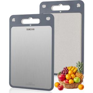 Cutting Board Double Sided,316 Stainless Steel and Wheat Straw PP,Easy to Clean,Cutting Board for Kitchen,non toxic Chopping,Dishwasher Safe,Large Size 1611