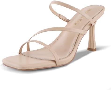 Shoe'N Tale Strappy Kitten Heels For Women Stiletto Mules Square Open Toe Slip On Sandals, 7 Shoe'N Tale Strappy Kitten Heels For Women Stiletto Mules Square Open Toe Slip On Sandals, 7