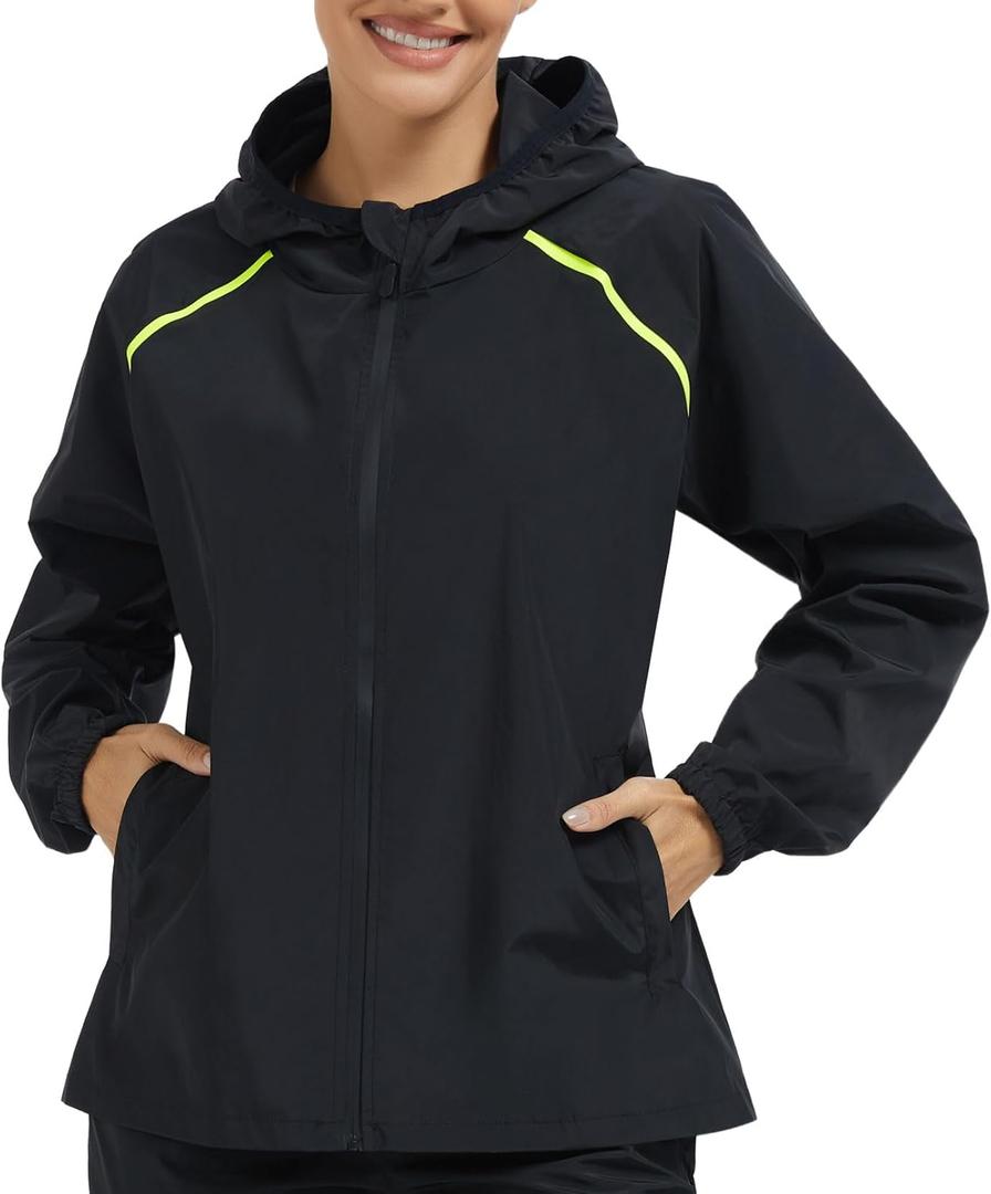 SEXYWG Rain Coats for Women Light Weight Rain Jackets Travel Raincoat Packable Waterproof Jacket with Hood for Spring Hiking (Black, M)