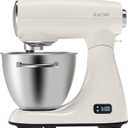 ZACME Mixers Kitchen Electric Stand Mixer 5.5QT 600W, Aluminum die casting and Gears, Dual Cooling System, Low Noise, DC Motor, LED Display and Timing Function, Tilt-head Metal Food Mixer, White