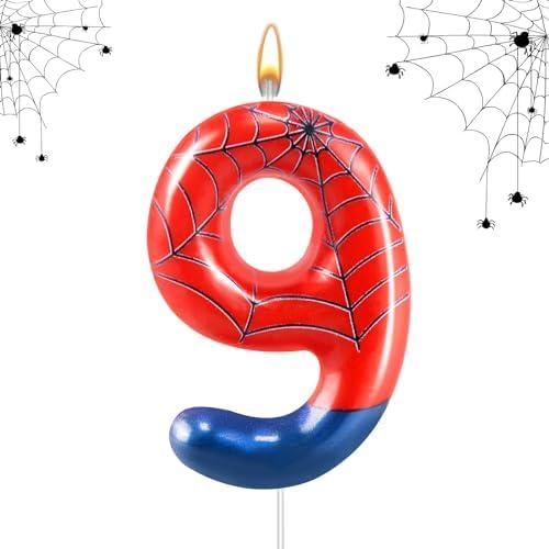 Pack of 2, Spider Themed Birthday Candles Number 9 Candle Birthday Cake Candle Party Decoration Cake Topper for Spider Party Decoration Theme Party Supplies (Number 9)