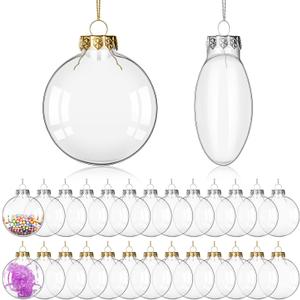 Patelai 24 Pcs Plastic Flat Disc Ornaments for Crafts 3.15" DIY Fillable Hanging Ornament Christmas Tree Ball for DIY Crafts Holiday Xmas Tree Home Decor (Sliver,Oblate Spheroid)
