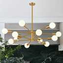 33" Modern Chandelier Ceiling Light Fixture, 12-Light Sputnik Chandeliers Brushed Gold Mid Century Chandelier Over Table, Height Adjustable Chandeliers for Dining Room Living Room (Bulbs Not Included)