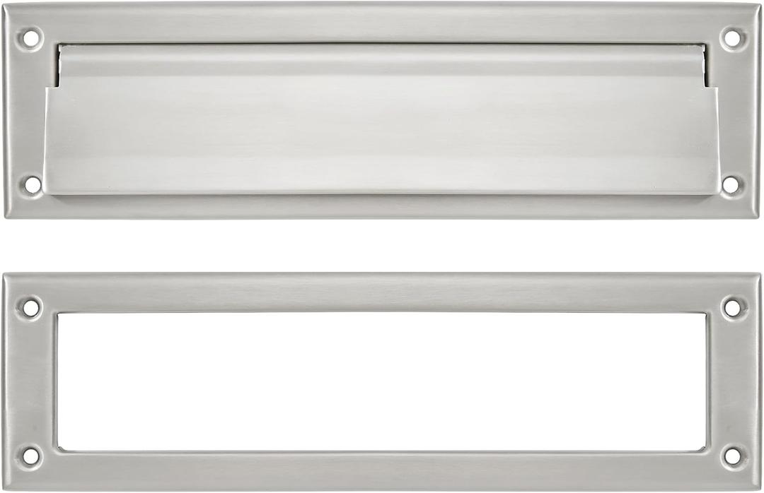 khtumeware Brushed Satin Nickel 10 inch 1-Pack Solid Brass Mail Slot with Solid Brass Internal Frame is Well Made Door Mail Slots