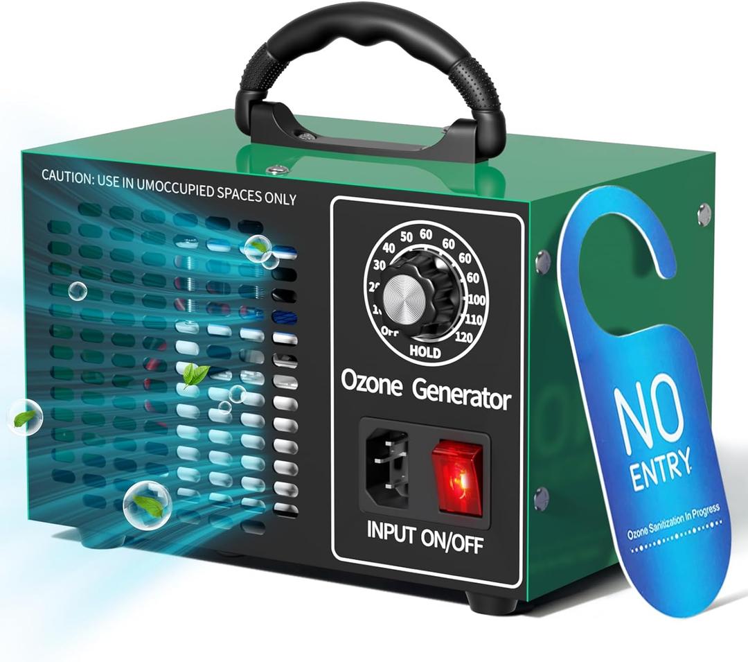 Upgraded Ozone Generator 68000mg/hHome/Commercial Ozone Machine for Odor RemovalO3 Deodorizer with 120-Min Timer for 4000 Square Feet Mini sized appliance for Car, Rooms, Smoke, Pets (Green)