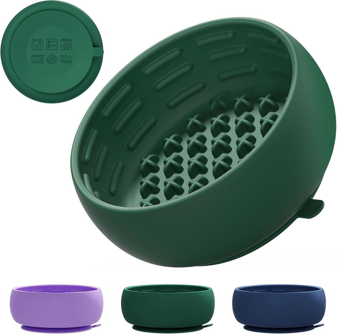 Deep Green Slow Feeder Dog Bowl for Large Breed & Puppies - Prevents Bloat & Improves Digestion - Non-Slip Dog Puzzle Toy with Suction, Made of Food-Grade Silicone (Only for Small Dogs)