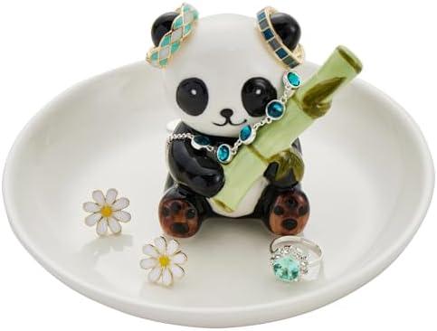 Zhuboji Panda Ring Holder Jewelry Dish, Ceramic Jewelry Holder Ring Dish Jewelry Tray, Panda Gifts for Women Birthday Engagement Wedding Christmas