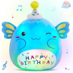 Light up Musical Happy Birthday Axolotl Plush Pillow,LED Stuffed Animals,Blue Axolotl Glowing Plush Toy,Light-up Singing Plush Birthday Gift for Toddler Boys Girls,14''