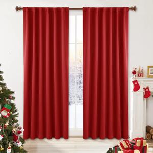 Deconovo Christmas Blackout Curtains, Thermal Insulated, W52 x L45 2 Panels, Back Tab, Machine Washable, Room-Darkening Drapes for Bedroom/Living Room Red