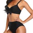 Tempt Me Two Piece Swimsuits - High Waisted Bikini Tummy Control Full Coverage Bathing Suits Ruched Tie Knot Swimwear (Black, XXL)