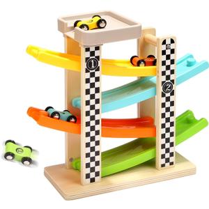 Toddler Toys for 1 2 Year Old Boy and Girl Gifts Wooden Race Track Car Ramp Racer with 4 Mini Car Toddler Toys for 1 2 Year Old Boy and Girl Gifts Wooden Race Track Car Ramp Racer with 4 Mini Car