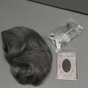 Grey Wig for Women, Grandma Silver Gray Short Curly Old Lady Synthetic Wigs with Glasses, Eyeglass Retainer Chain,Pearl Necklace for Daily Cosplay Party Halloween Costume (5 Pieces)