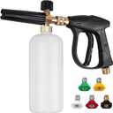 Pressure Washer Short Gun, Foam Cannon with 1/4 Inch Quick Connector, Power Washer with 5 Pressure Washer Nozzle Tips, M22-14 mm Inlet Connector