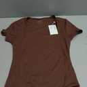 REORIA Womens Sexy Square Neck Double Lined Shirt Stretchy Basic Short Sleeve Going Out Thong Bodysuit Tops (Small, Coffee)