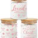 3 Pcs Pink Bow Christian Glass Storage Jars with Airtight Lids Pink Bow Candy Cookie Jars Gift Christian Bible Verse Kitchen Canister Gifts for Women Cute Coquette Religious Kitchen Containers