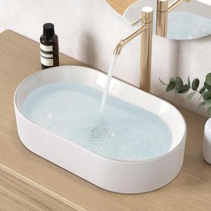 KES Bathroom Sink, White Vessel Sink for Bathroom, Oval Above Counter Ceramic Countertop Modern Sink for Cabinet Lavatory Vanity, BVSO126, 20.7" x 12"