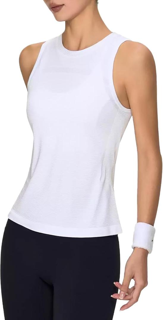 Ukaste Women's Lightweight Seamless Workout Tank Top - Breathable Running Gym Yoga Athletic Sleeveless Shirts (White), Size 6